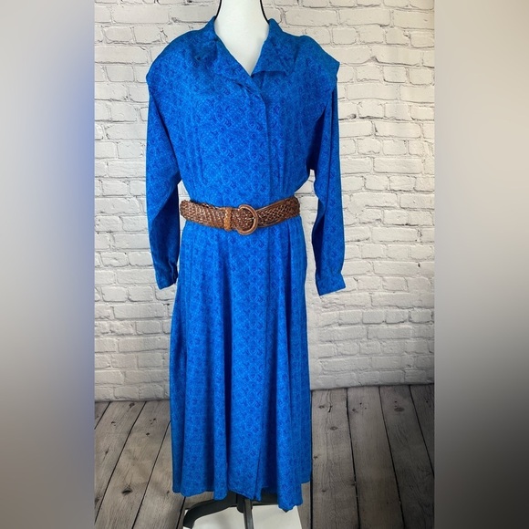 Liz Claiborne Geometric Vintage Shirt Dress Blue size Medium - Picture 15 of 16